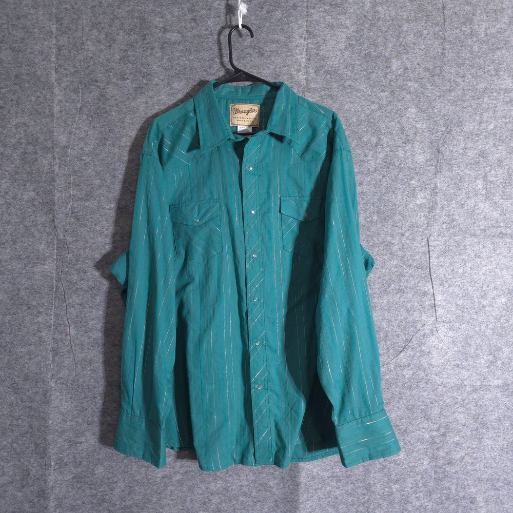 Wrangler Western Fashion Snap Shirt Mens Sz XXL Teal Silver Stripe Long Sleeve